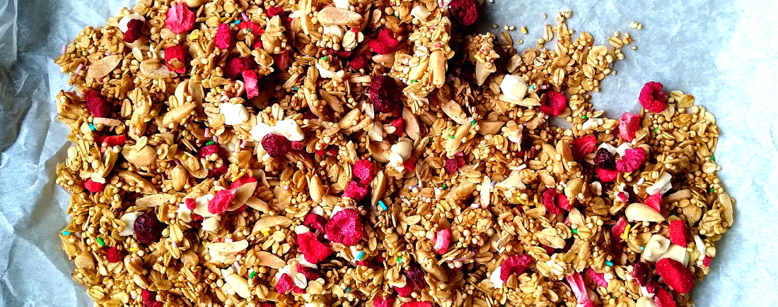 Birthday cake granola in detail